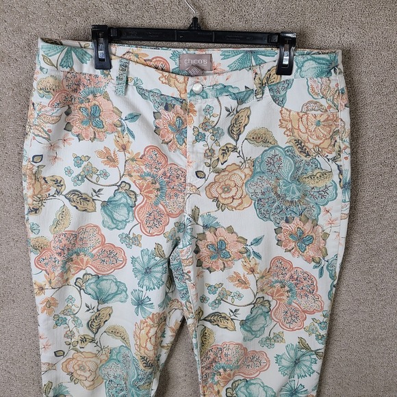 Chicos Jeans Women 2.5 US 14 Multicolor Floral Ankle Colorful Denim Stretch - Picture 2 of 11